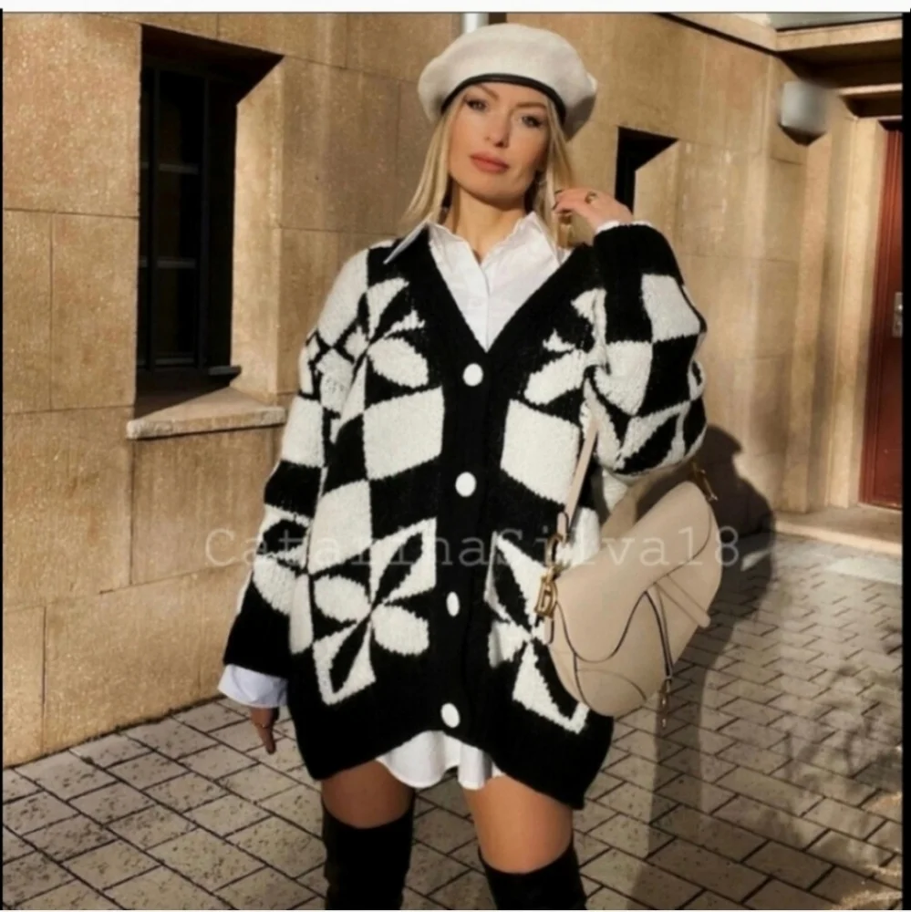 Zara Checkered Knit Jacquard Cardigan Bloggers Favorite - Picture 4 of 6